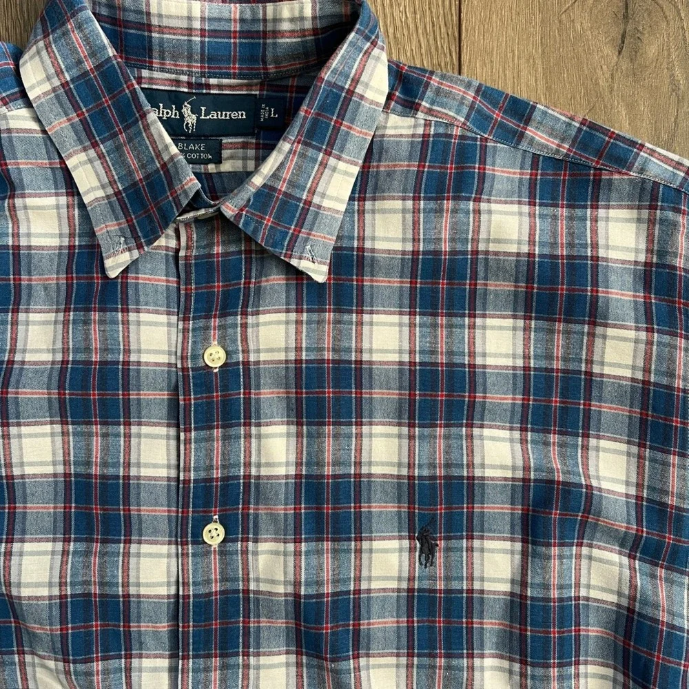 Polo Ralph Lauren Blake Mens Large Blue Plaid Short Sleeve Cotton Button Down